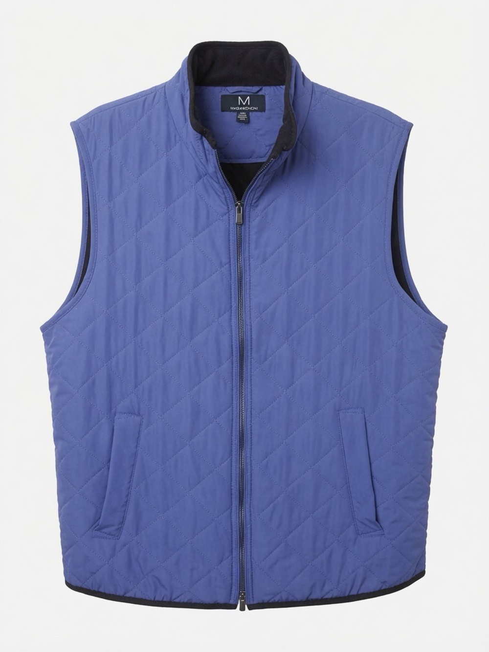 Magaschoni Quilted Diamond Zip Vest Blue Mid-Length Pockets Women's Size L